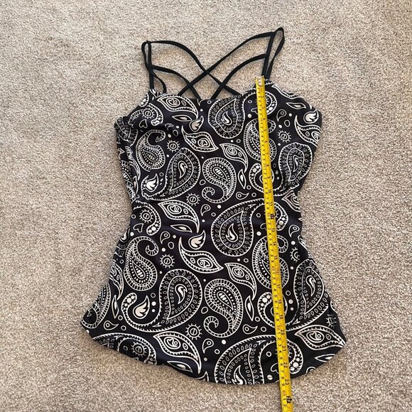 Open back Crisscross Black & White Paisley Mini Dress L - Picture 6 of 7